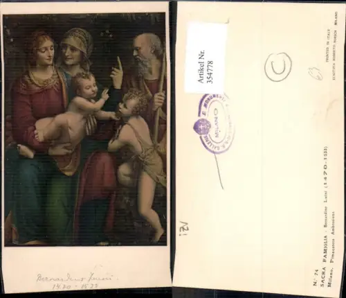 354778,Künstler Ak Bernadino Luini Sacra Famiglia Heilige Familie Religion