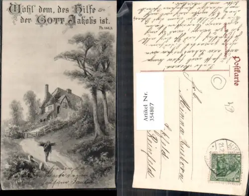 354807,Künstler Ak Mann m. Holz a. Rücken Haus Psalm Religion
