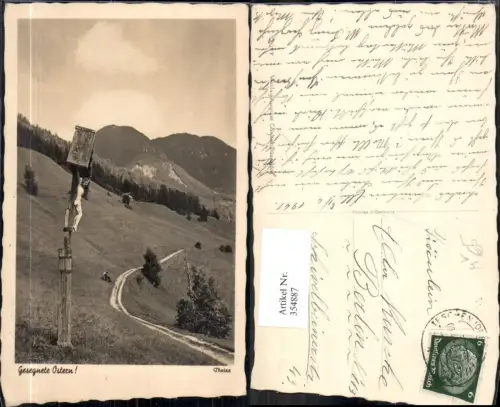354887,Foto Ak Theiss Marterl Wegkreuz Kreuz Berglandschaft Ostern Religion pub Augus Gunkel Düsseldorf