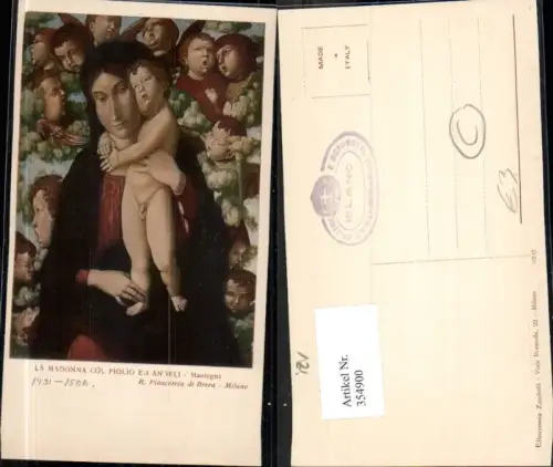354900,Künstler Ak Mantegna La Madonna col figlio ed angeli R. Pinacoteca di Brera Engel Religion