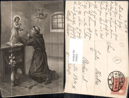 354921,Künstler Ak Mönch m. Jesuskind Buch Lesen Engel Religion
