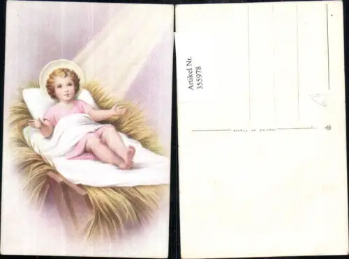355978,Künstler Ak Jesuskind Heiligenschein i. Wiege Religion