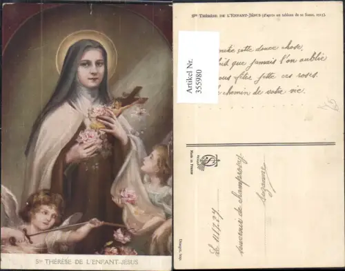 355980,Künstler Ak Ste Therese de l Enfant Jesus Engel Kreuz Heiligenschein Religion