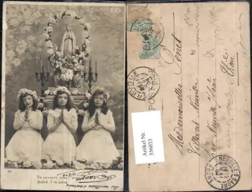 356033,Religion Mädchen Weiße Kleider Blumenkranz Gebet Jungfrau Altar