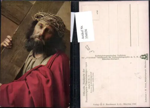 356036,Religion Offizielle Postkarte Passionsspiele Oberammergau 1922 Jesus kreuztragend Anton Lang