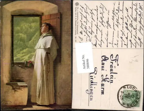 380046,Künstler Ak Th. v. Cederström Ein Sonnenstrahl Mönch a. Fenster Buch Religion