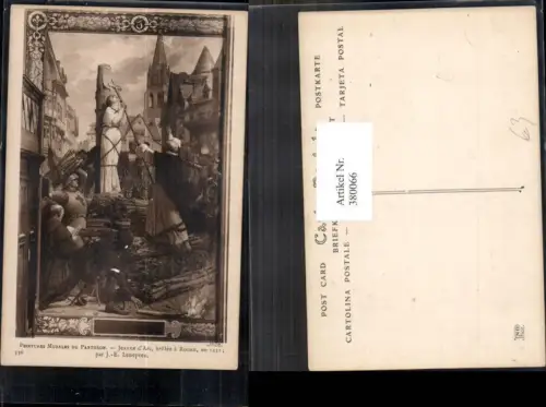 380066,Künstler Ak J. E. Lenepveu Jeanne d Arc m. Kreuz am Scheiterhaufen Religion