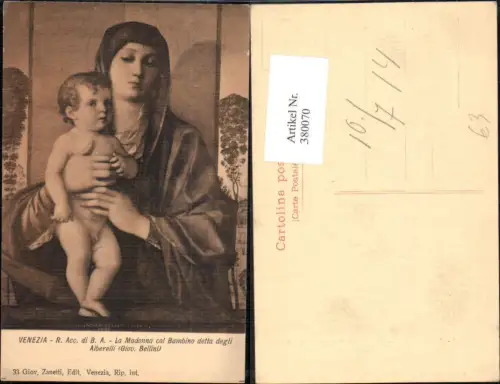 380070,Künstler Ak Giovanni Bellini La Madonna col Bambion detta degli Alberelli Religion