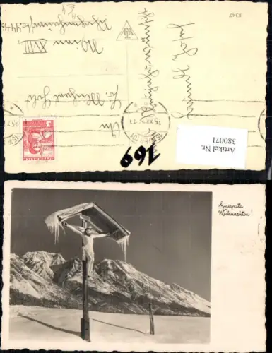 380071,Foto Ak Wegkreuz Marterl Bergkulisse Winterlandschaft Religion