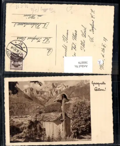 380079,Foto Ak Wegkreuz Marterl Bergkulisse Religion Ostern