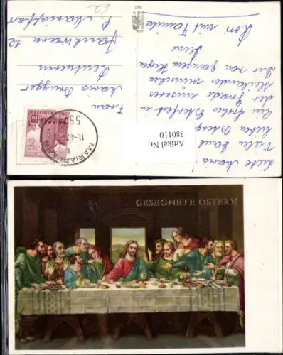380110,Künstler Ak Das letzte Abendmahl Ostern Goldschrift Religion