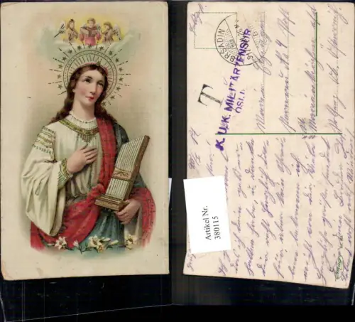 380115,Künstler Ak Heilige m. Buch Heiligenschein Engelschor Engel Goldverzierung Religion