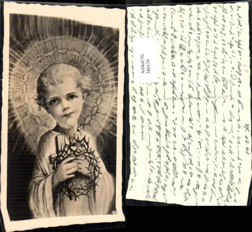 380129,Künstler Ak Jesuskind m. Dornenkrone i. Hand Religion