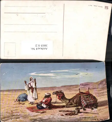 380512,Künstler Ak F. Perlberg Islam Gebet Prayer Wüste Kamel Volkstypen Religion