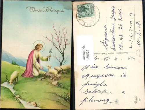 380527,Künstler Ak Jesuskind Jesus m. Lamm Lämmer Heiligenschein Ostern Religion