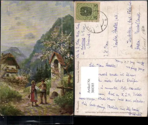 388385,Künstler Ak A. Bennetti Sommer i. Gebirge Kinder Marterl Wegkreuz Religion