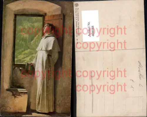 408048,Künstler Ak Th. v. Cederström Ein Sonnenstrahl Mönch a. Fenster Lesen Religion
