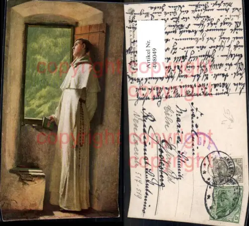 408049,Künstler Ak Th. v. Cederström Ein Sonnenstrahl Mönch a. Fenster Lesen Religion