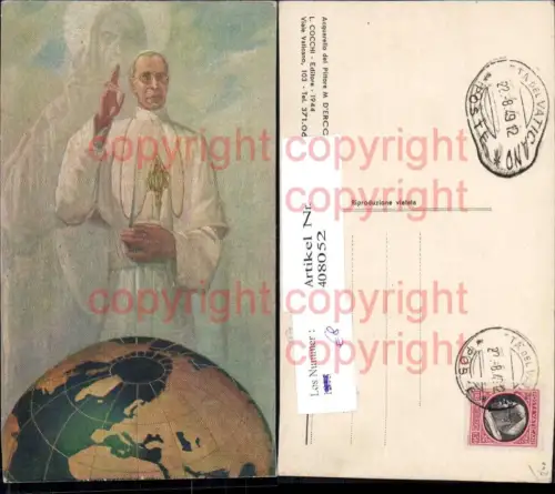 408052,Künstler Ak M. Dercoli Papst Vaticano Vatican Jesus Weltkugel Globus Religion