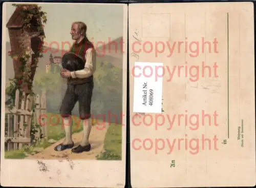 408069,Künstler Litho Mann Tracht Bildstock Flurkreuz Religion