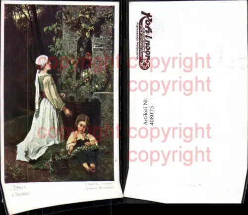 408075,Künstler Ak J. Cermak Chapelle Kapelle Frau Kind Bildstock Flurkreuz Religion