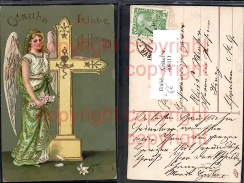 408113,Präge Litho Glaube Liebe Hoffung Engel Kreuz Religion