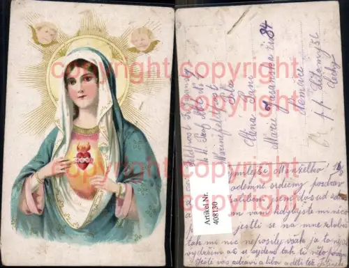 408130,Litho Herz Maria Engel Engelsköpfe Religion