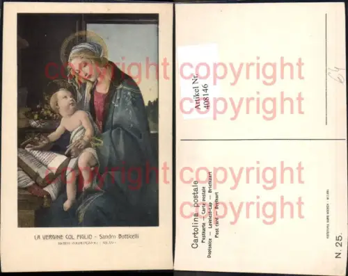 408146,Künstler Ak Sandro Botticelli La Vergine col Figlio Jesuskind Jungfrau Heiligenschein Lesen Religion