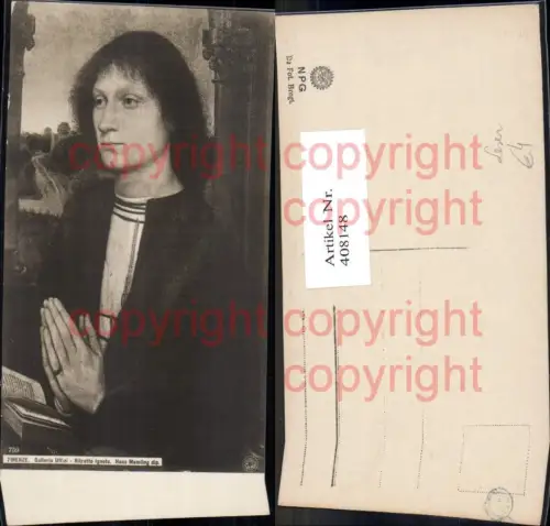 408148,Künstler Ak Hans Memling Ritratto ignoto Mann Gebet Lesen Bibel Religion