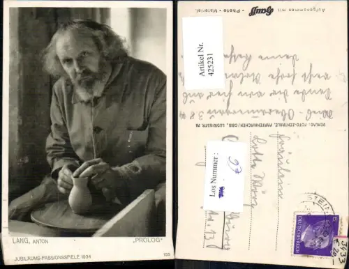 425231,Anton Lang Prolog 1934 Jubiläums-Passionsspiele Religion Töpfern