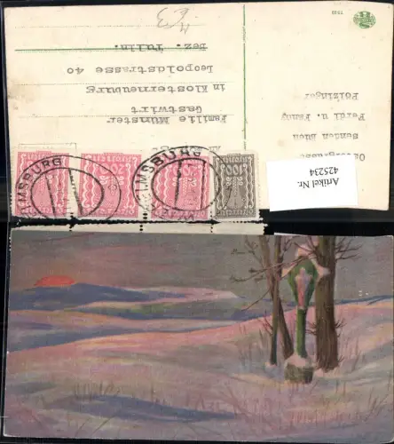 425234,Künstler Ak Bildstock Flurkreuz Kreuz Winterlandschaft Religion