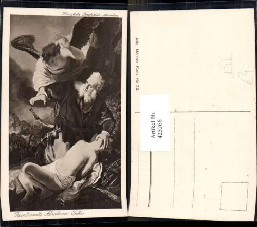425266,Künstler Ak Rembrandt Abrahams Opfer Engel Bibelillustration Religion Antike