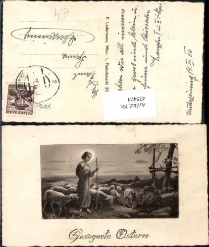 425424,Künstler Ak Jesuskind als Hirte Schäfer Schaf Ostern Religion Präge Passepartout