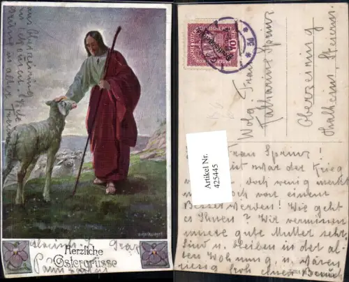 425445,Künstler Ak A. Reckziegel Jesus als Hirte Schaf Ostern Religion