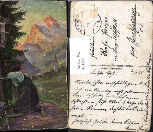 431389,Künstler Ak Rekrem Frau Andacht Bildstock Flurkreuz pub Imita