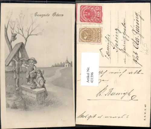 431396,Künstler Ak Kinder b. Bildstock Flurkreuz Ostern