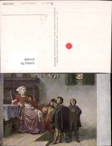431406,Künstler Ak F. Pauwels Luther singt b. Frau Cotta Eisenach Religion