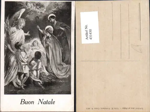 431430,Künstler Ak Engel Hl. Familie Kinder Krippe Buon Natale Religion