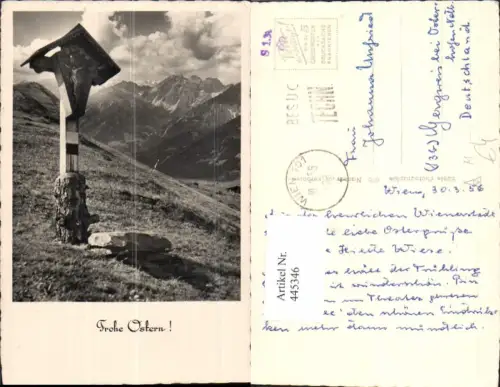 445346,Foto Ak Flurkreuz Marterl Kreuz Bildstock Bergkulisse Religion