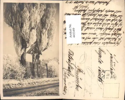 445349,Foto Ak Flurkreuz Kreuz Bildstock Winterlandschaft Religion