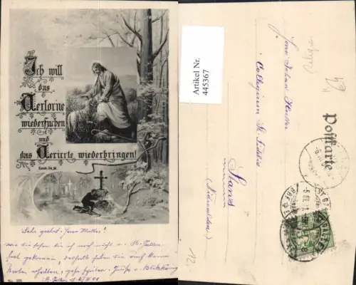 445367,Künstler Ak Jesus m. Schaf Lamm Mann Grab Religion Spruch
