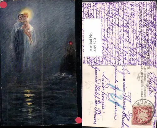 445370,Künstler Ak Frau m. Jesuskind Heiligenschein Schiff Religion pub B.K.W.I. 989/5