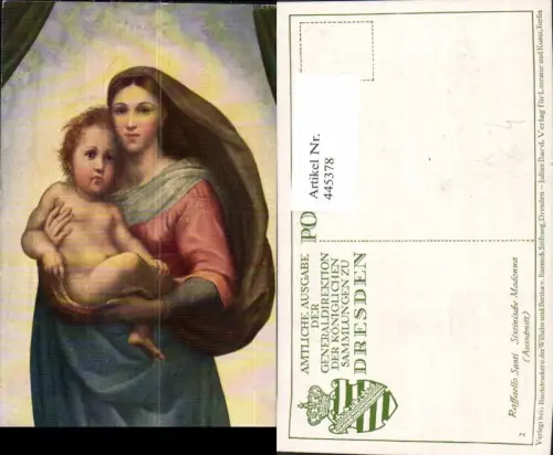 445378,Künstler Ak Raffaello Santi Sixtinische Madonna Religion