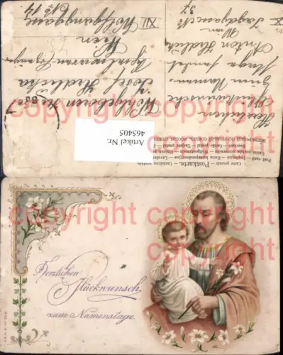 465405,Litho Religion Josef m. Jesuskind Heiligenschein Lilien Blumen