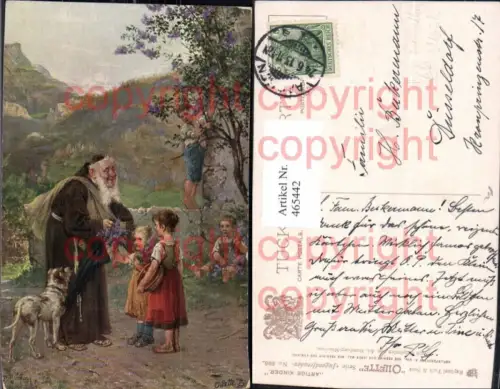 465442,Ad. Humborg Artige Kinder Mönch Einsiedler Hund Religion pub Raphael Tuck 896
