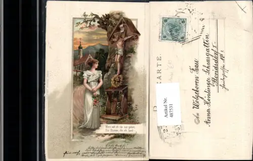 487531,Litho Frau Marterl Bildstock Flurkreuz Spruch