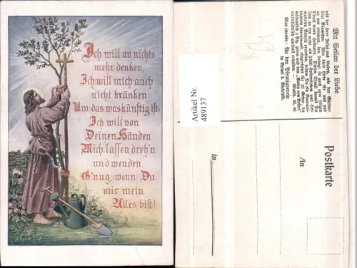 489137,Künstler AK Mit Seilen der Liebe Jesus Gärtner Kreuz Spruch