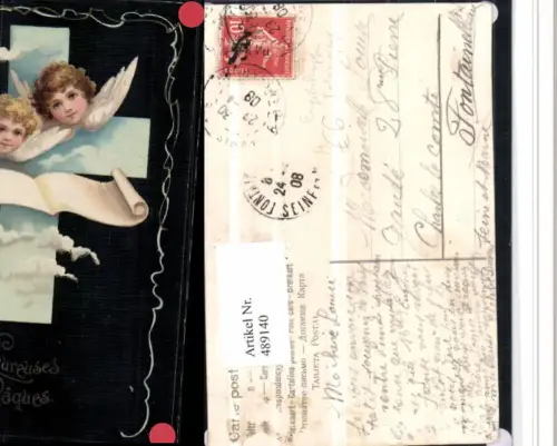 489140,Künstler AK Fotomontage Engelsköpfe Engel Kreuz Glocken