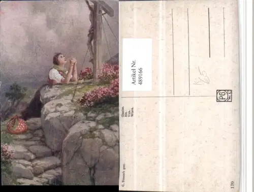 489166,Künstler AK C. Benesch Glaube Frau Gebet Kruzifix Religion