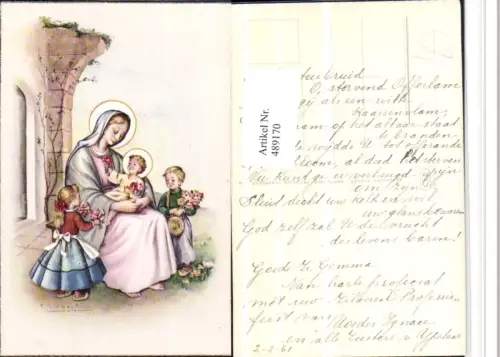 489170,Künstler AK F. Gisbert Maria m. Jesuskind Kinder Religion